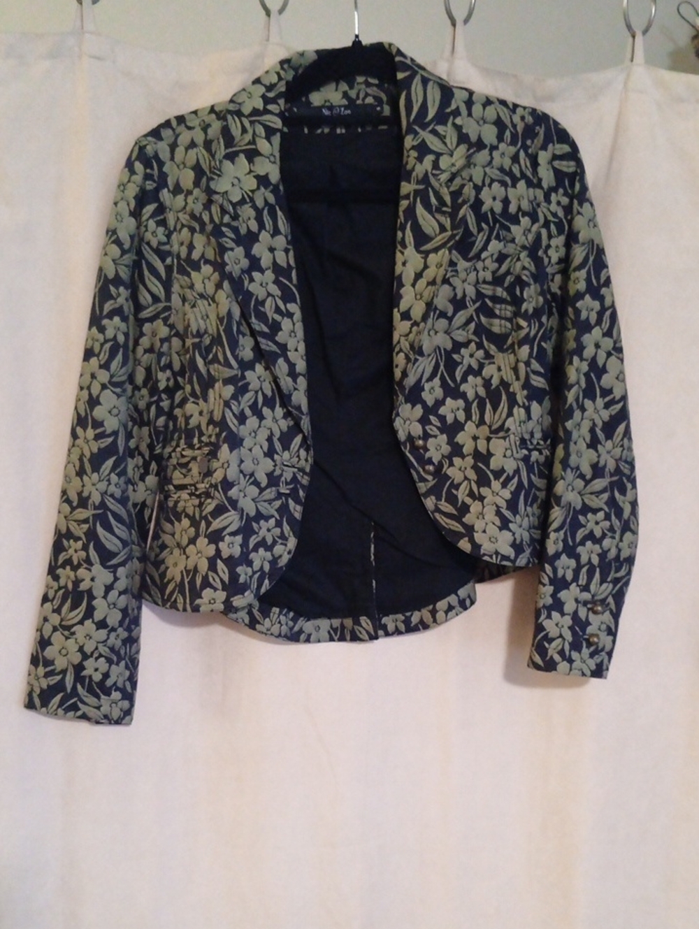 NIC+ZOE Navy Floral Cropped Open-Front Blazer